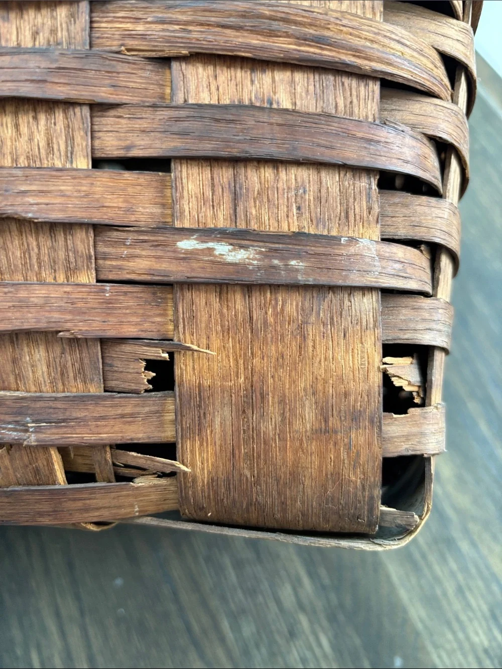 Vintage double lidded picnic basket, one handle,hinges, rustic, wood, 16x9.5x12”